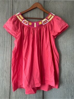 Charter Club Coral Pink Short-Sleeve Beaded Neck Blouse